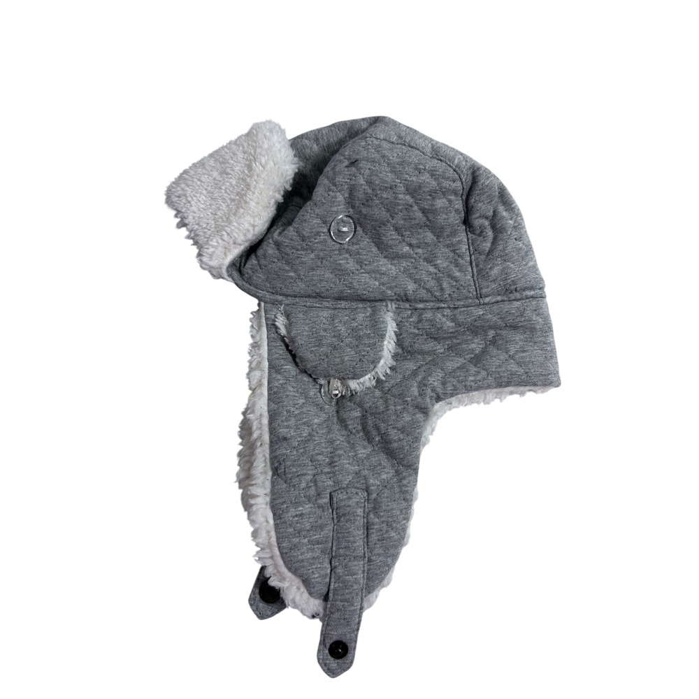 Mudd Trapper Hat OS Gray Quilted Faux Shearling Ear Flap Winter Cap Womens